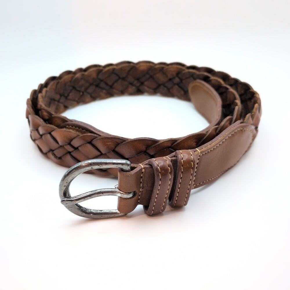 VTG COACH 3853 British Tan Braided Leather Belt Rounded Silver Tone Buckle 38"